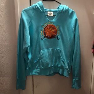 Blue basketball sweatshirt.
